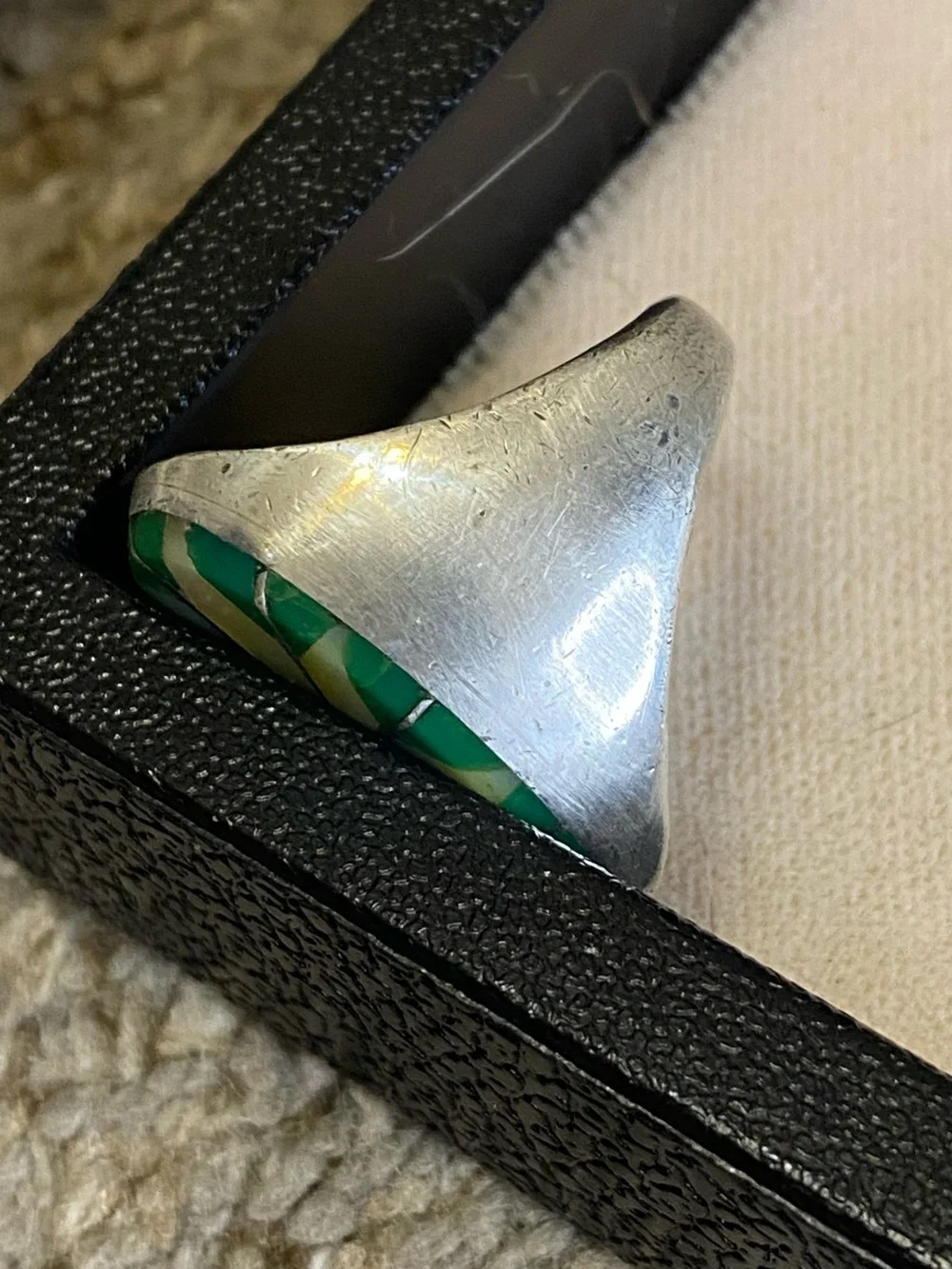 Vintage Zuni Sterling Silver Native American Mother of Pearl Inlay Ring Size 10